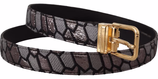 Multicolor Patchwork Leather Gold Jaquard Belt