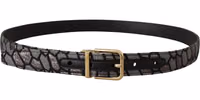 Multicolor Patchwork Leather Gold Jaquard Belt 2