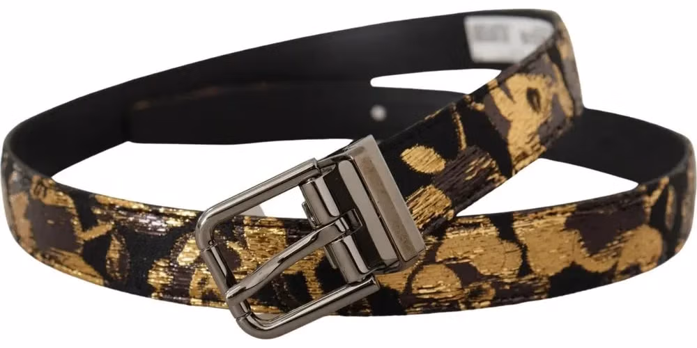 Multicolor Jacquard Leather Logo Metal Buckle Belt