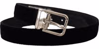 Black Velvet Silver Tone Metal Logo Buckle Belt 1