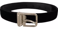 Black Velvet Silver Tone Metal Logo Buckle Belt 3