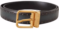 Green Perforated Leather Brass Metal Belt 3