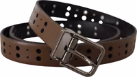 Dark Brown Perforated Leather Metal Belt 1
