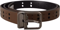 Dark Brown Perforated Leather Metal Belt 3