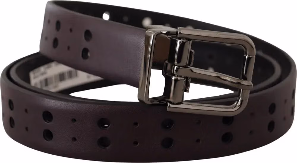 Burgundy Leather Perforated Metal Buckle Belt