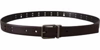 Burgundy Leather Perforated Metal Buckle Belt 2
