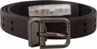 Burgundy Leather Perforated Metal Buckle Belt 3