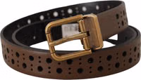 Brown Leather Perforated Crown Belt 1