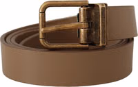 Brown Solid Leather Brass Buckle Classic Belt 1