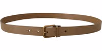 Brown Solid Leather Brass Buckle Classic Belt 2