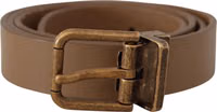 Brown Solid Leather Brass Buckle Classic Belt 3