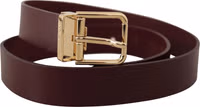 Maroon Vitello Leather Gold Metal Buckle Belt 1