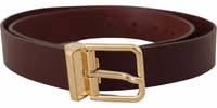 Maroon Vitello Leather Gold Metal Buckle Belt 3