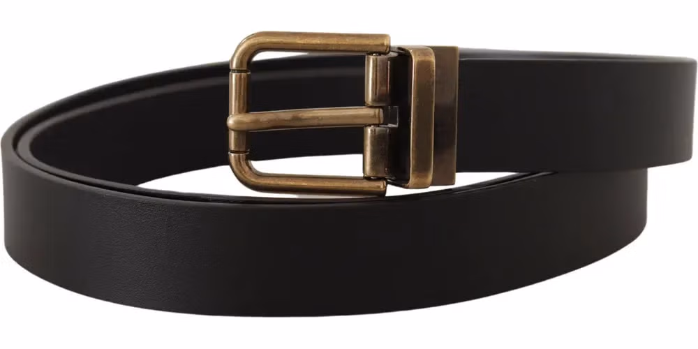Black Leather Brass Metal Box Buckle Belt