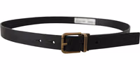 Black Leather Brass Metal Box Buckle Belt 2