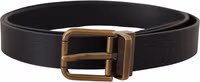 Black Leather Brass Metal Box Buckle Belt 3