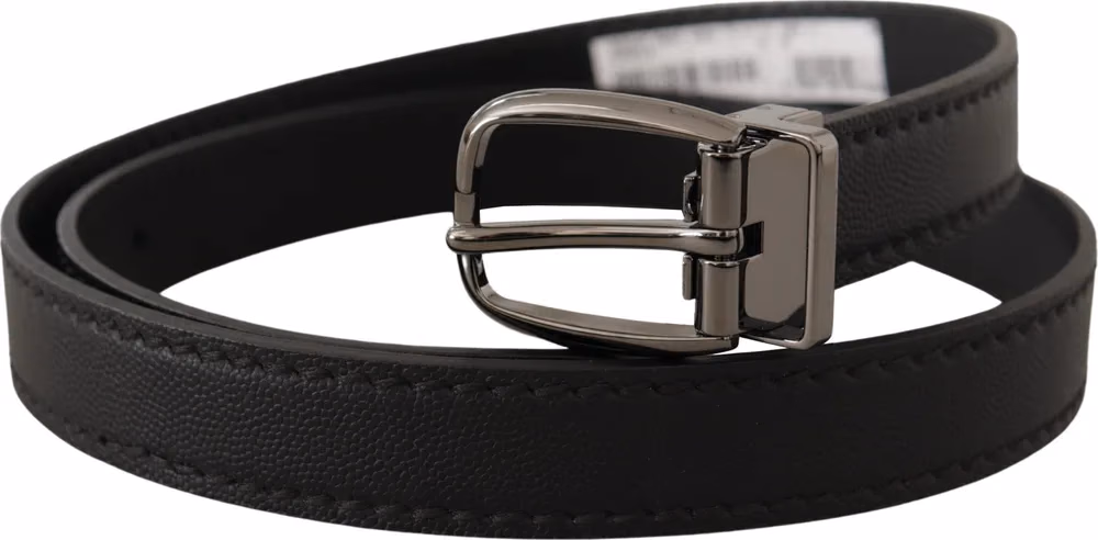 Black Leather Metal Logo Buckle Belt