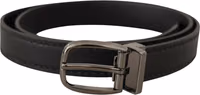Black Leather Metal Logo Buckle Belt 3