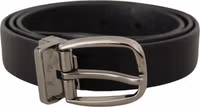 Black Leather Chrome Logo Metal Buckle Belt 2