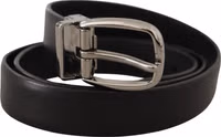 Black Leather Chrome Logo Metal Buckle Belt 3