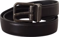 Black Calf Leather Logo Metal Buckle Belt 1