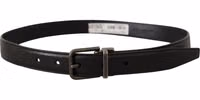 Black Calf Leather Logo Metal Buckle Belt 2