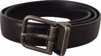 Black Calf Leather Logo Metal Buckle Belt 3