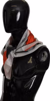 Gray Red Silk Shawl Foulard Wrap Scarf 2