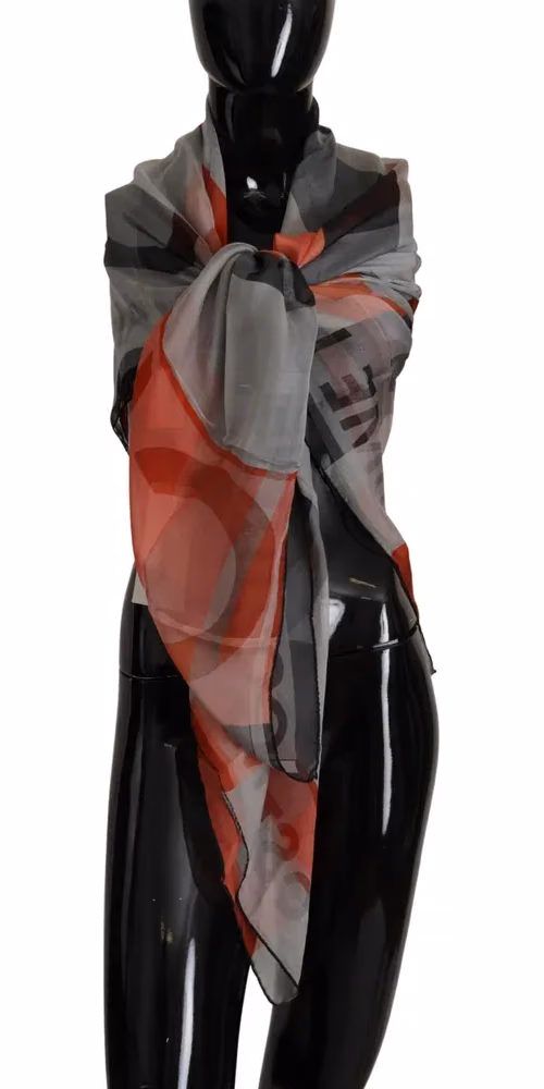 Gray Red Shawl Foulard Wrap Scarf