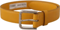 Yellow Leather Silver Tone Logo Metal Buckle Belt 1