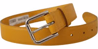 Yellow Leather Silver Tone Logo Metal Buckle Belt 2