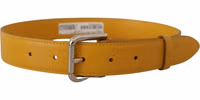 Yellow Leather Silver Tone Logo Metal Buckle Belt 3