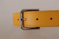 Yellow Leather Silver Tone Logo Metal Buckle Belt 4