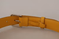 Yellow Leather Silver Tone Logo Metal Buckle Belt 5