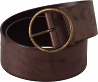 Dark Brown Wide Calf Leather Logo Round Buckle Belt 2