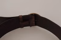 Dark Brown Wide Calf Leather Logo Round Buckle Belt 5