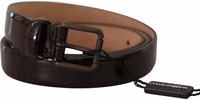 Black Patent Leather Logo Metal Waist Buckle Belt 2