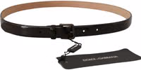 Black Patent Leather Logo Metal Waist Buckle Belt 3