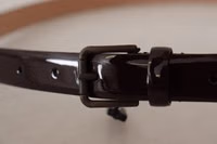 Black Patent Leather Logo Metal Waist Buckle Belt 4