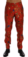 Red Silk Bird Print Dress Pants 1