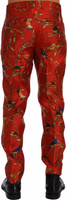 Red Silk Bird Print Dress Pants 3