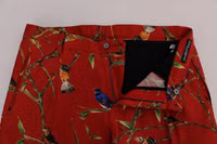 Red Silk Bird Print Dress Pants 4