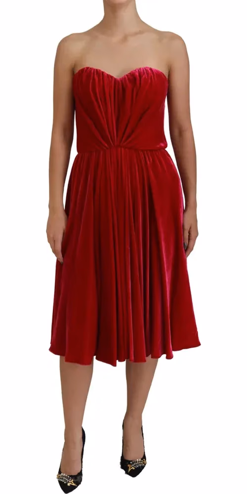 Pink Viscose Stretch Strapless A-line Dress