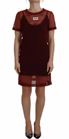 Maroon Nylon Two Layer Shift Mini Dress 1