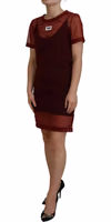 Maroon Nylon Two Layer Shift Mini Dress 2