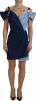 Two Tone Blue Patchwork Denim Mini Dress 1