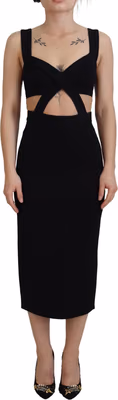Black Viscose Bodycon Sheath Midi Dress