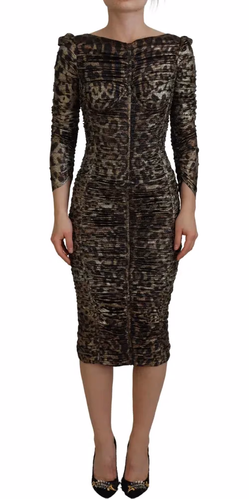 Multicolor Leopard Bodycon Sheath Midi Dress