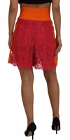 Pink Orange Lace Cotton High Waist Shorts 3