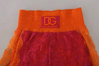 Pink Orange Lace Cotton High Waist Shorts 4